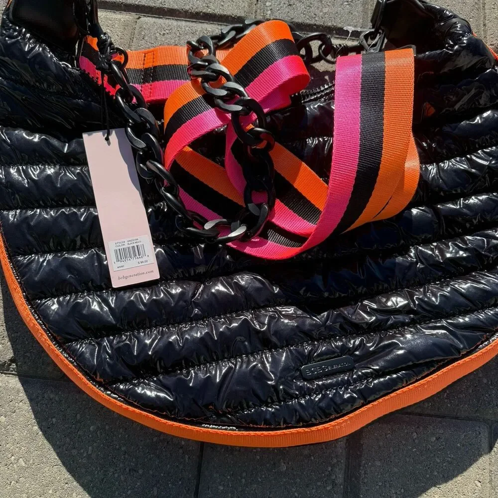 BCBGeneration Handbag Purse Shoulder Crossbody Black Puffer 2-in-1 Hobo‎ NWT $98